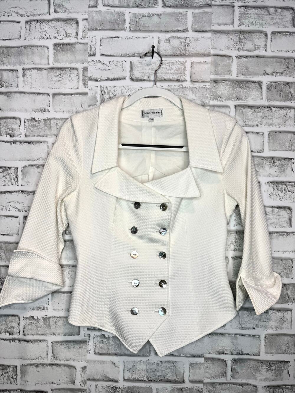 Anne Fontaine Designer White Textured Corset Jacket Size 38 Double Breasted